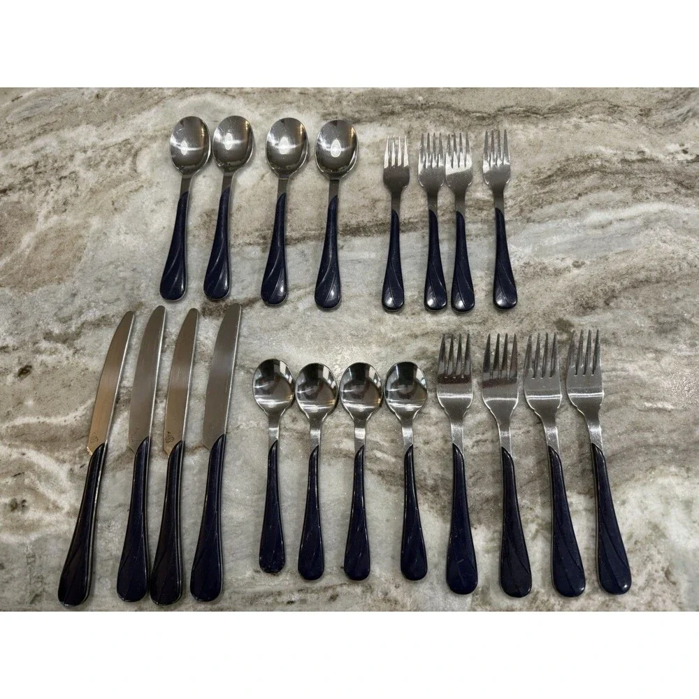 Homer Laughlin Fiesta Swirl Cobalt Blue  Stainless Flatware 20 piece Service 4